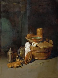 Nature morte avec des ustensiles de cuisine - Stilleben med husgeråd, av Hoecke, Robert van den (1622-1668). Olja på trä