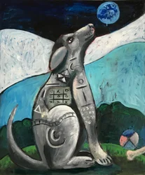The Dog and the Blue Moon, ca 2020 (olja på duk, panel)