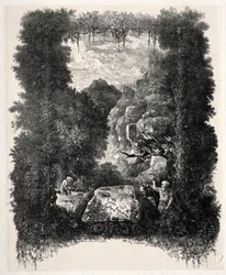 Första frontispice för Fables and Fairy-Tales av Thierry-Faletans