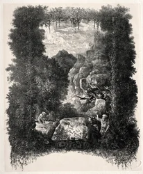 Första frontispice för Fables and Fairy-Tales av Thierry-Faletans, 1868.