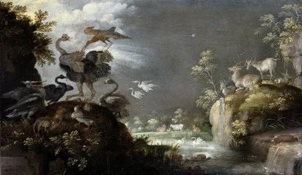 Landskap med struts, ca 1625 (olja på pannå)