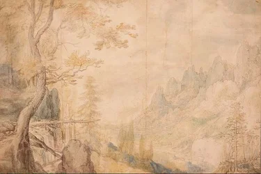 Pd.696-1963 Alpine Landscape, c.1606-7 (krita, akvarell)