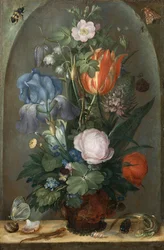 Blomsterstilleben med två ödlor, 1603