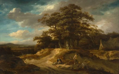 Resenärer vid utkanten av en by, 1680.