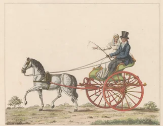 Hollandse sjees, ca. 1825 Een Hollandsche chais / En rullstol som används i Holland och känd som en chais eller chees (titel på objekt)