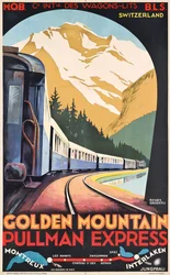 Affisch för Compagnie Internationale des Wagons-Lits med reklam för Golden Mountain Pullman Express, ca 1930 (färglitografi)