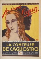 Framsidan av "The Countess of Cagliostro", ett äventyr av Arsene Lupin, av Maurice Leblanc (1864-1941) 1929 (färglitografi)