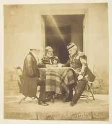 Ett krigsråd: Lord Raglan, Omar Pascha och Pélissier, fotograferat kvällen före intagandet av Mankelen, Krim