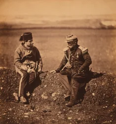 Franske generalen Cisse, stabschef åt general Pierre Bosquet, och adjutant, porträtt under Krimkriget, Krim, Ukraina