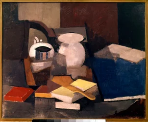 Stilleben med böcker och kort Målning av Roger de La Fresnaye (1885-1925) 1913 Sön. 0,6x0,73 m Paris, musee national d