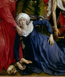 Avsättning eller nedstigning av korset. Detalj av den försvunna jungfrun. Rogier altartavla (Roger) Van Der Weyden (1400-1464) 1435 Dim. 2,20 x 0,35 m Madrid, Musee du Prado - Avsättningen eller nedstigningen från korset. Detalj av Jungfrun som svimmar. Al