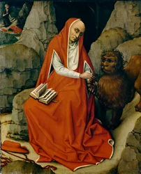 Saint Hieronymus i öknen, ca 1450-65 (olja på ekpanel)