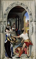 Halshuggningen av Johannes Döparen Johannes altare, högra panelen, ca 1455