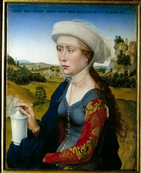 Triptyk av familjen Braque: "" Representation of Sainte Marie Madeleine"" Höger panel av Rogier (Roger) Van der Weyden (1399/1400-1464) 1400-talet