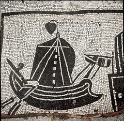 Ett fartyg i hamnen i Ostia (mosaik