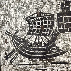 Ett fartyg i hamnen i Ostia (mosaik