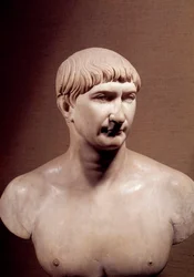 Antikens Rom: marmorbyst av kejsar Trajanus (Marcus Ulpius Traianus) (98-117 e.Kr.) Musée du Louvre Paris
