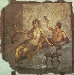 Bankettpar med en slav, från Herculaneum, ca 50-79 e.Kr