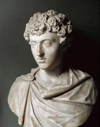 Byst av Marcus Aurelius, som en ung pojke, mellan 161-180 (marmorskulptur)