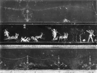 Keruber i vagnkapplöpning, fris från Oecus of the Casa dei Vettii (Hus of the Vettii) c.50-79 AD