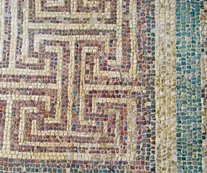 Detalj av geometriska kakelplattor, Theseus hus, Paphos, Cypern mosaik