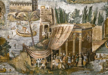 Detalj av den nilotiska mosaiken av Preneste (Palestrina) från helgedomen för gudomen Fortune Primigenia, 80 f.Kr.