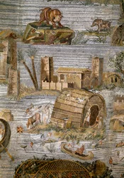 Detalj av den nilotiska mosaiken av Preneste (Palestrina) från helgedomen för gudomen Fortune Primigenia, 80 f.Kr.