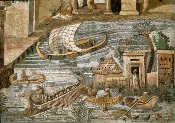 Detalj av den nilotiska mosaiken av Preneste (Palestrina) från helgedomen för gudomen Fortune Primigenia, 80 f.Kr.