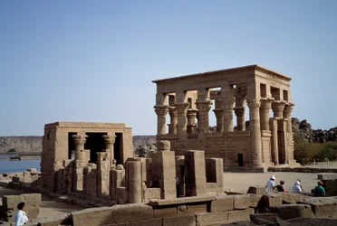 Egyptisk antikvitet: kiosk av Marcus Ulpius Trajanus (Trajanus eller traiano) romersk kejsare. 2:a århundradet. Assuan, Philae. Egypten
