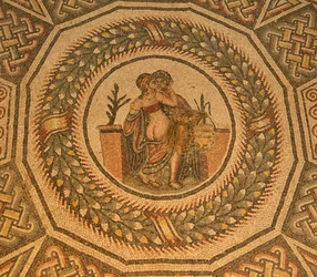 Erotisk golvmosaik, Villa Romana del Casale, Piazza Armerina, Sicilien, Italien (foto)