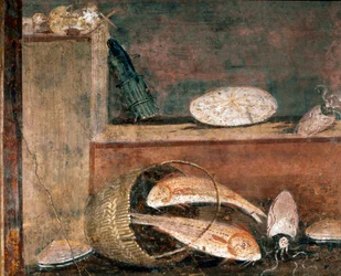 Fiskar och sparris (fresk