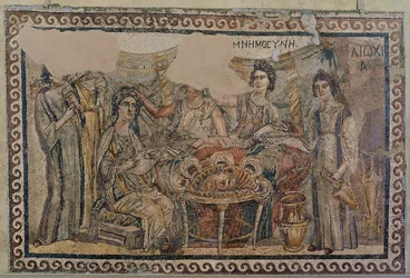 Begravningssymposium, från nekropolen i Antiochia, sent 400-talet e.Kr. (mosaik) (se även 3929775)