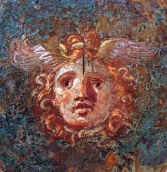 Gorgona eller Gorgo - Detalj av en fresk av Pompei Casa dei Vettii 1:a århundradet e.Kr.