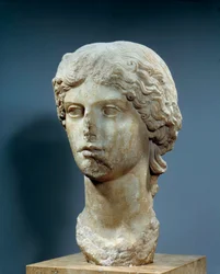 Chef för Agrippa den äldre, fru till Germanicus, barnbarn till Augustus, dotter till Agrippa och Julie och mor till caligula. Skulptur i marmor. Sön 0,44 m. Insåg omkring 37-41 e.Kr. Paris, Louvren