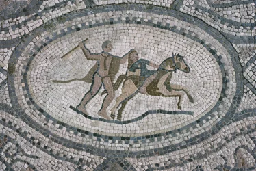 Herkules och amazonernas drottning, från golvet i "Herkules hus" (mosaik)