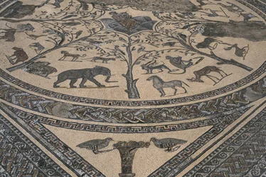 House of Orpheus, Orpheus omgiven av vilda djur, detalj (mosaik)