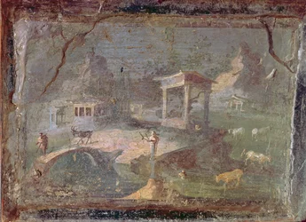 Idylliskt landskap, från Herculaneum, 1:a århundradet f.Kr.-79 e.Kr