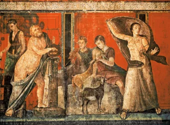 Invigningsriter i Dionysoskulten, fresk från Villa dei Misteri