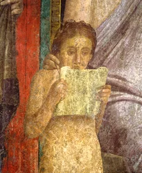 Italien, Kampanien, Pompeji, fresk föreställande rituell ceremoni i Villa of the Mysteries