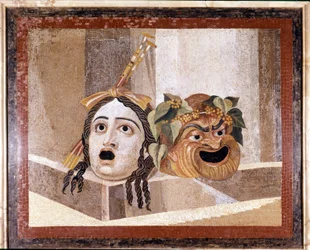 Mask av den romerska teatern. Mosaik från 200-talet e.Kr. Från Deciusbadet på Aventino, Rom. Musei capitolini, Rom