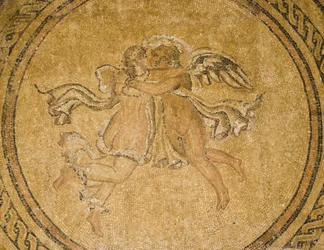 Mosaik av Eros och Psyche, från Mosaikhallen i de kristna kungarnas Alcazar, 3:e-4:e århundradet e.Kr. (mosaik)