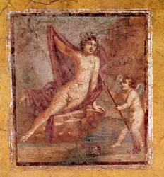 Narkissos och Eros, romersk fresk i tredje pompejansk stil från Pompeji, Italien, 100-talet e.Kr.