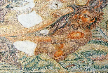 Nereides och Bythos, detalj av Bythos, Aions hus, mosaik i Paphos, Cypern