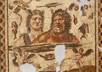 Oceanus och Tethys, mosaik från antika Daphne, Harbiye, Turkiet. Romersk civilisation, 300-talet e.Kr