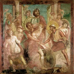 Odysseus hittar Akilles bland Lycomedes döttrar (fresk, 2:a århundradet e.Kr.)
