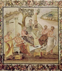 Platon samtalar med sina elever, från T. Siminius hus, Pompeji (mosaik) (se även 156873)