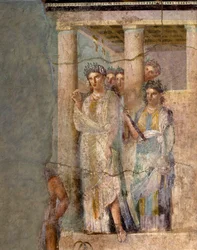 Romersk konst: "Ifigenia i Tauris". Fresk tillskriven Lucrezio Frontone-mästaren. 1:a århundradet. Från Pompeji. Mått: 118 x 81 cm. Neapel, Museo Archeologico Nazionale.