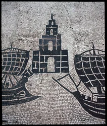 Romersk konst: "" Lighthouse and Ships"" Mosaik av Corporation des gens de la mer, Place des Corporations
