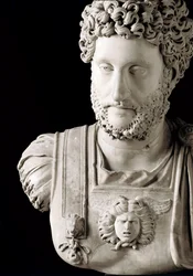 Romersk konst: Den romerske kejsaren Commodus (161-192), marmorbyst, Musei Capitolini, Rom - Byst av kejsar Commodus (161-192), marmorskulptur, Musei Capitolini, Rom, Italien