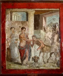 Romersk konst: "Kentauren deltar i bröllopet av Pirithoos (Pirithous) och Hippodamia" romersk fresk från platsen för Pompei. 1:a århundradet e.Kr. (fresk)